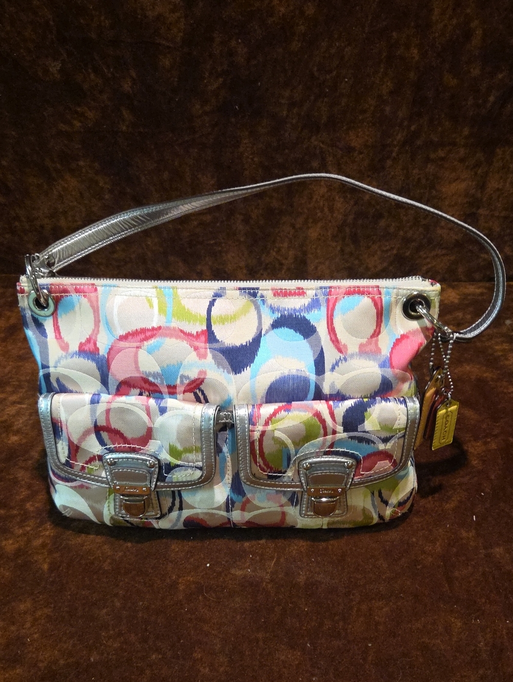 Coach Multicolor Signature Canvas Shoulder Bag with Metallic Accents